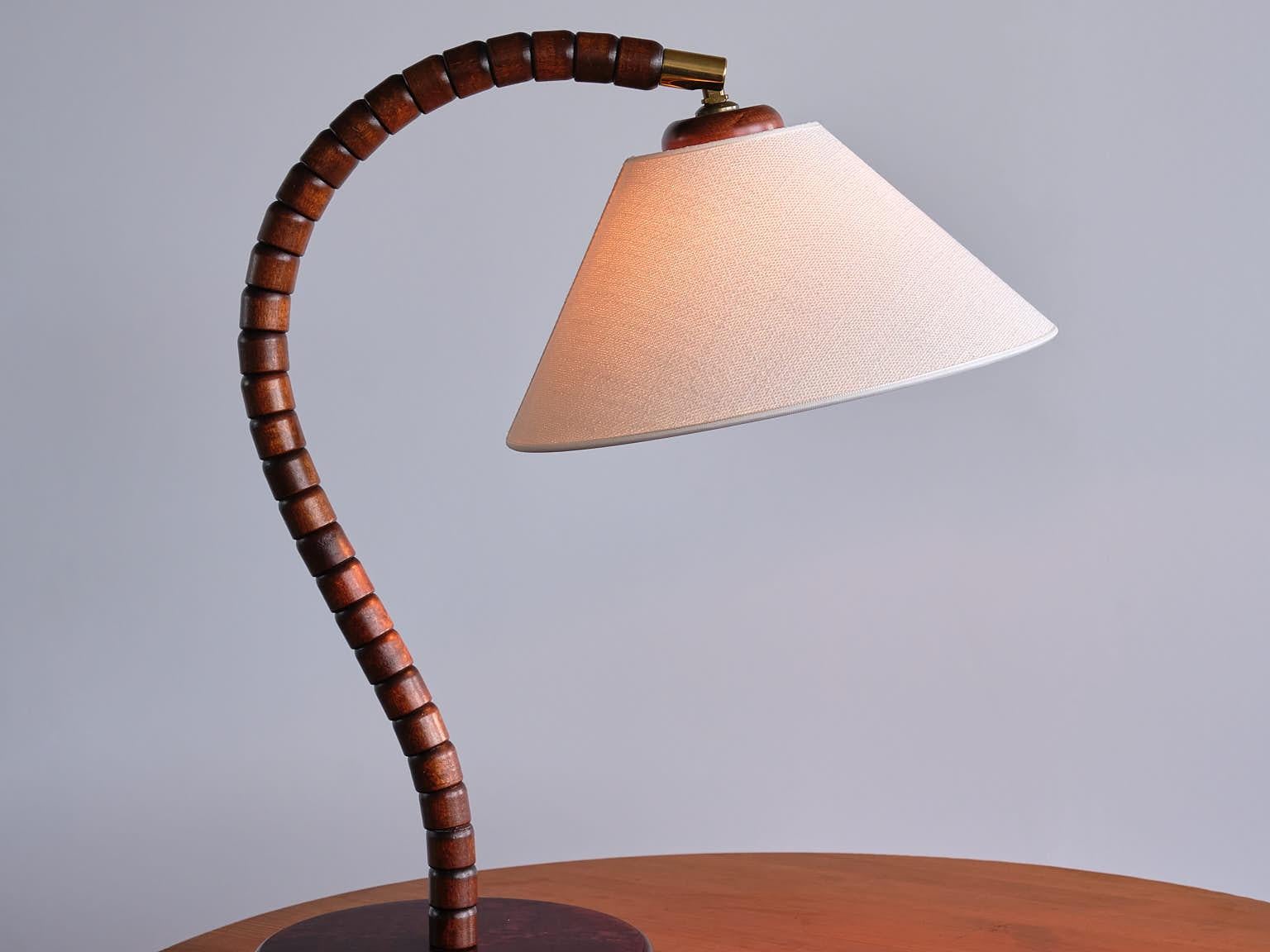 Swedish Modern Markslöjd Table Lamp in Beech, Brass, Linen, Sweden, 1970s 10