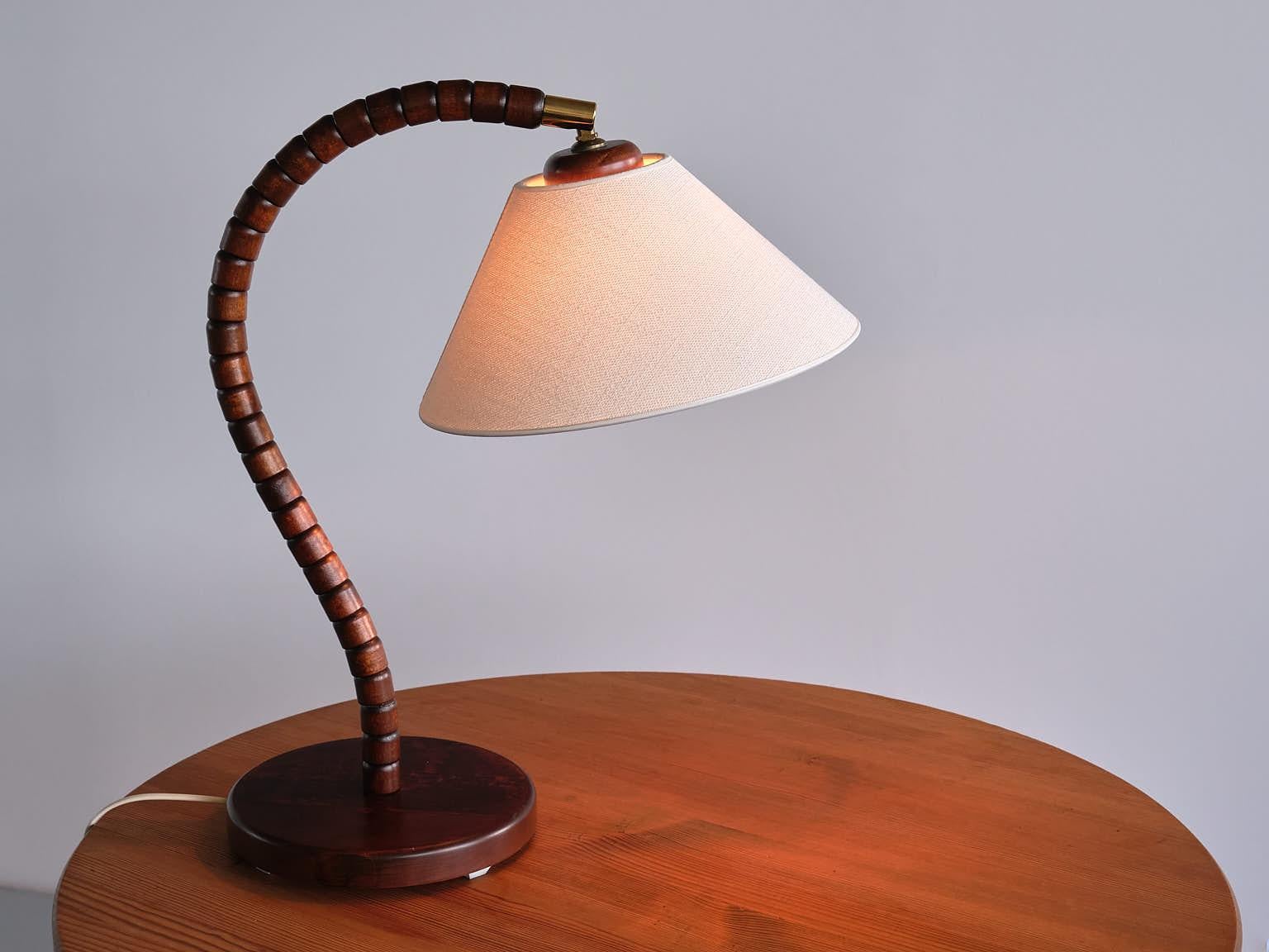 Late 20th Century Swedish Modern Markslöjd Table Lamp in Beech, Brass, Linen, Sweden, 1970s