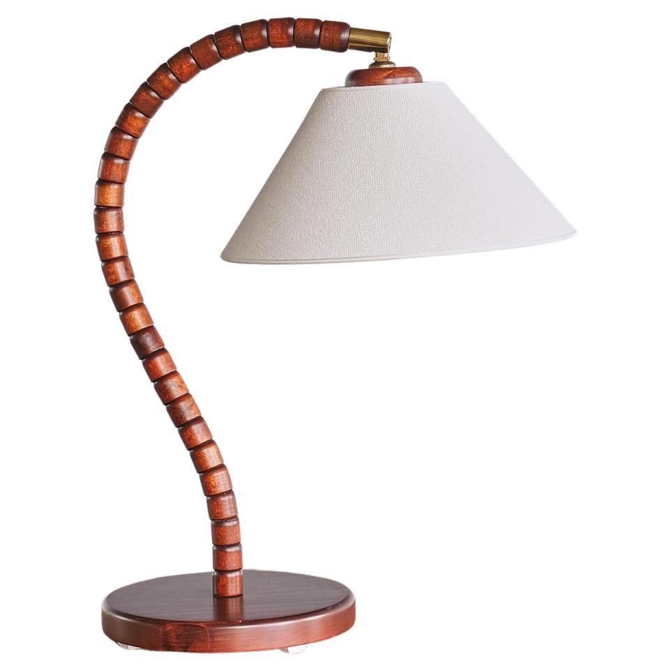 Swedish Modern Markslöjd Table Lamp in Beech, Brass, Linen, Sweden, 1970s