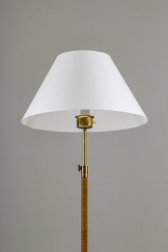 Swedish Modern Midcentury Floor Lamp in Brass and Rattan, 1940s