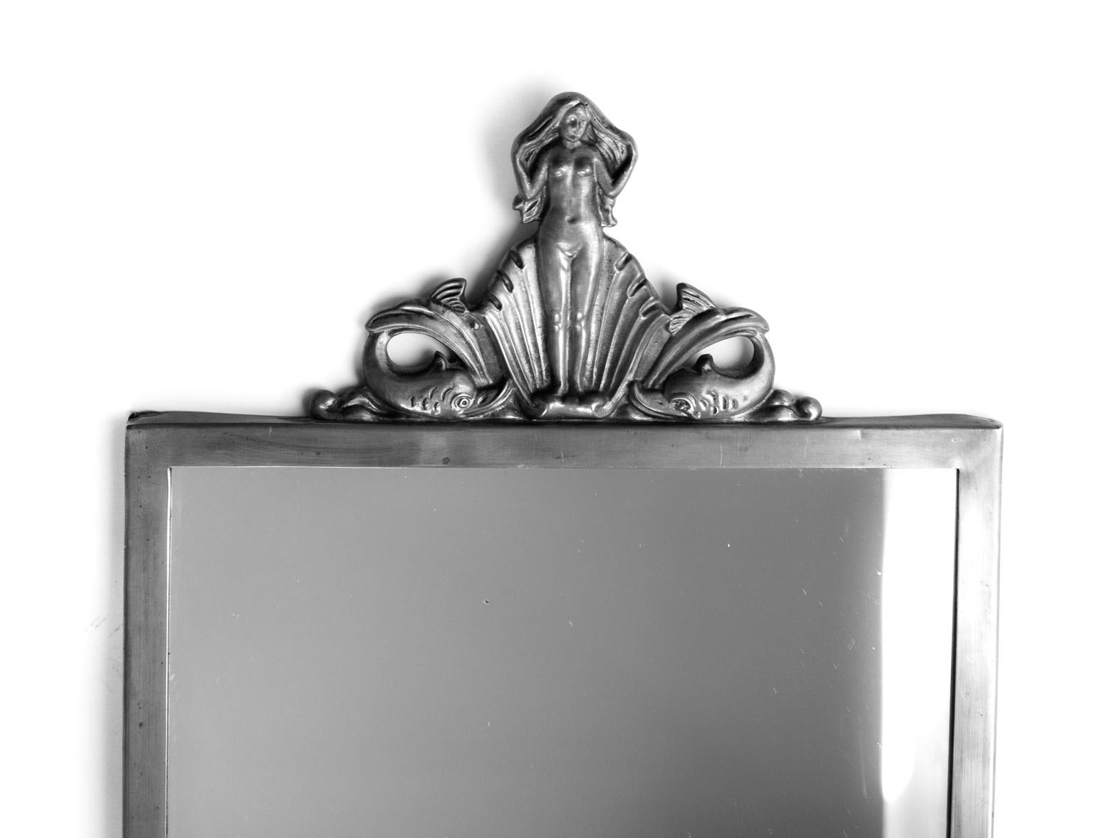 Mid-20th Century Swedish Modern Mirror by Oscar Antonsson in Pewter from Ystad Metall, Made 1931