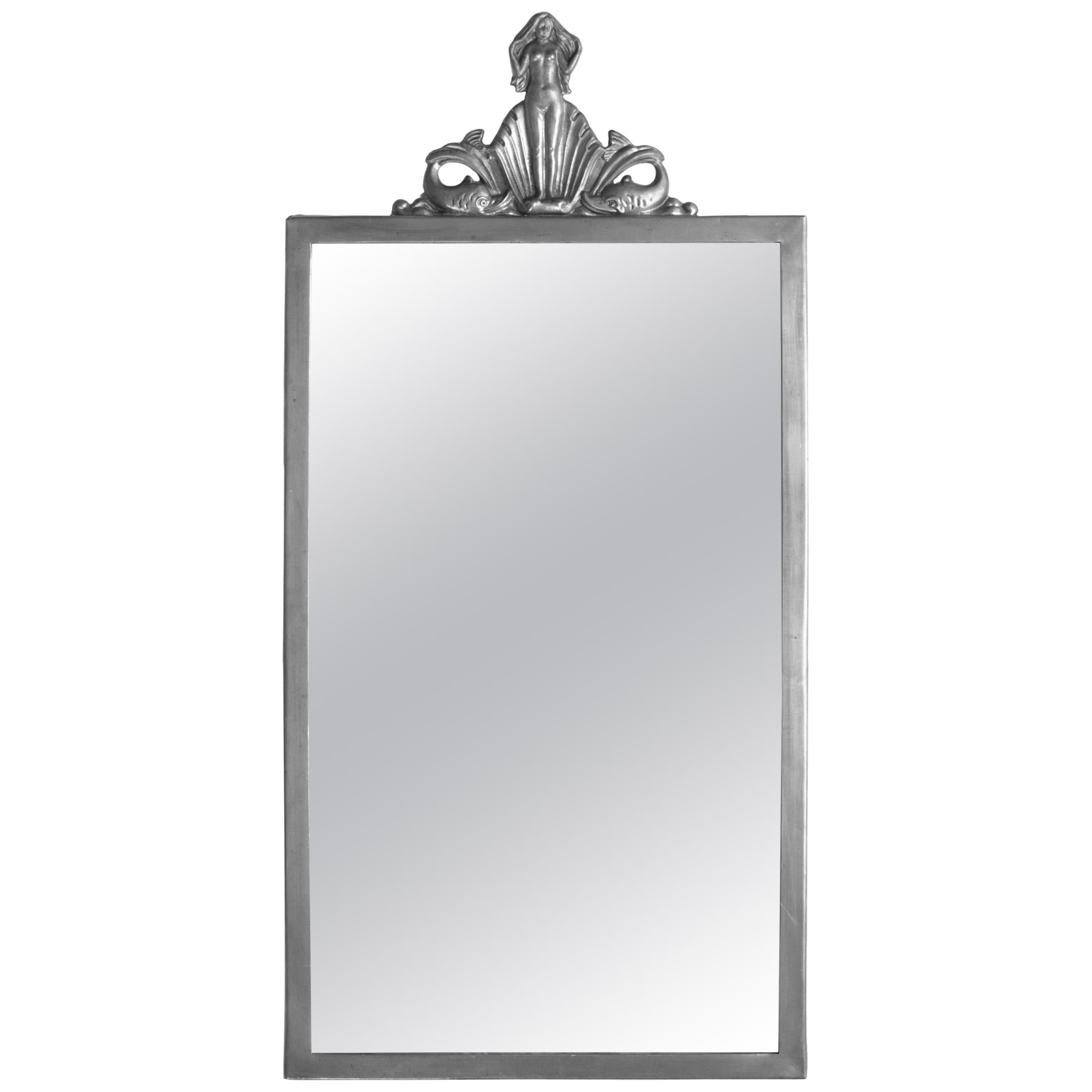 Swedish Modern Mirror by Oscar Antonsson in Pewter from Ystad Metall, Made 1931 For Sale