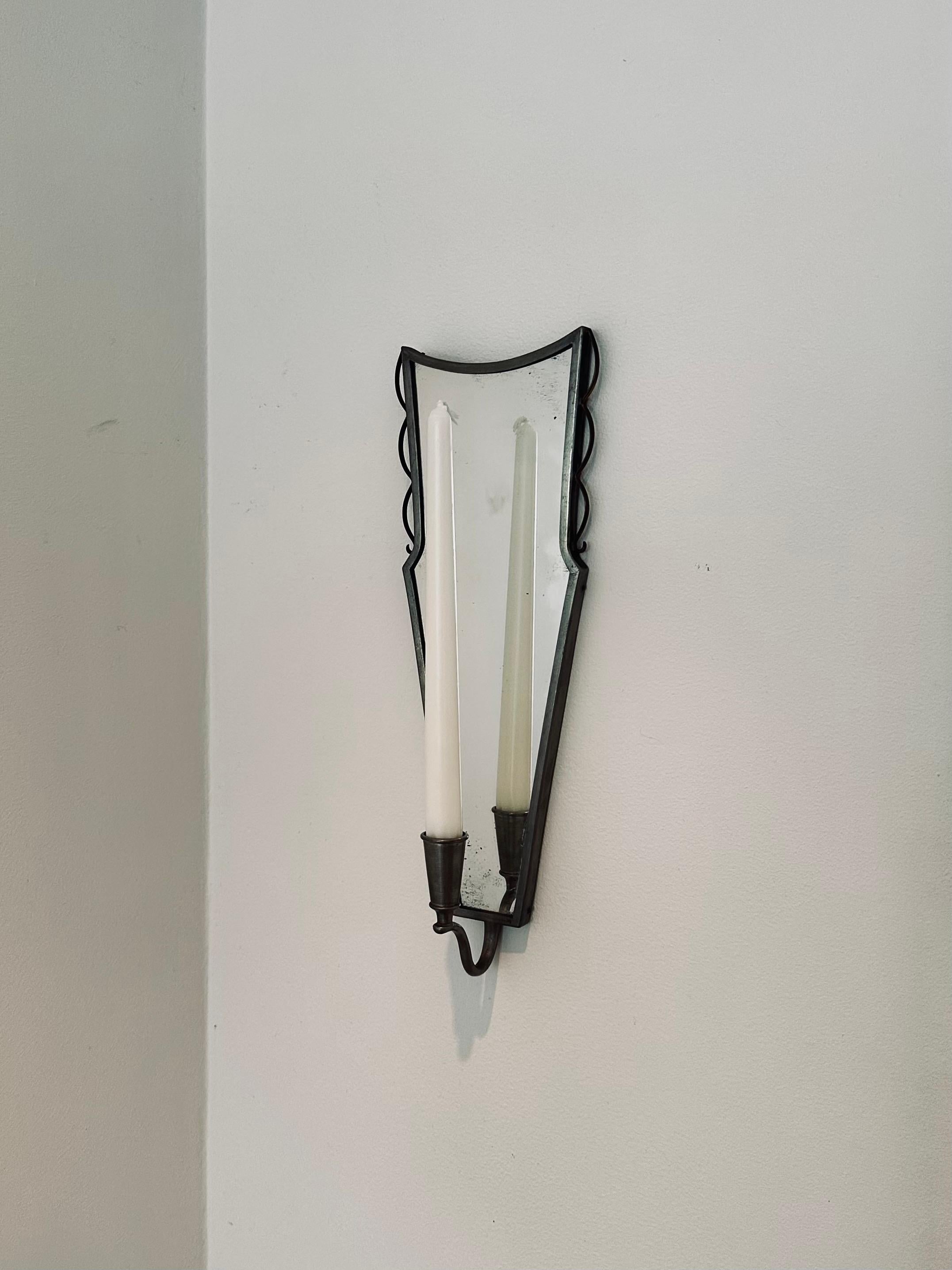 Swedish Modern Mirrored Candle Sconces in Pewter and Brass by Herman Bergman 4