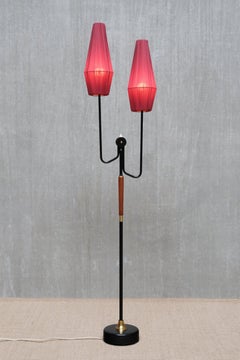 Swedish Modern Möllers Armaturer Two Arm Floor Lamp in Metal, Brass, Teak, 1950s
