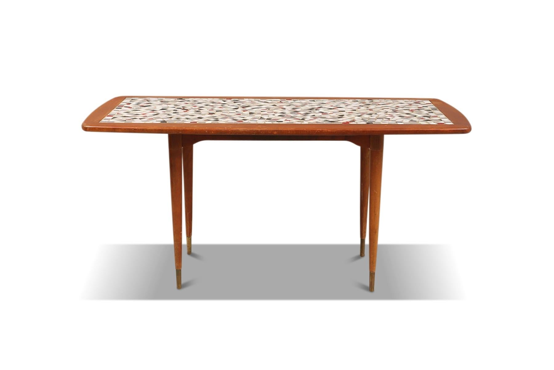 Mid-Century Modern Swedish Modern Mosaic Tile + Beech Coffee Table For Sale