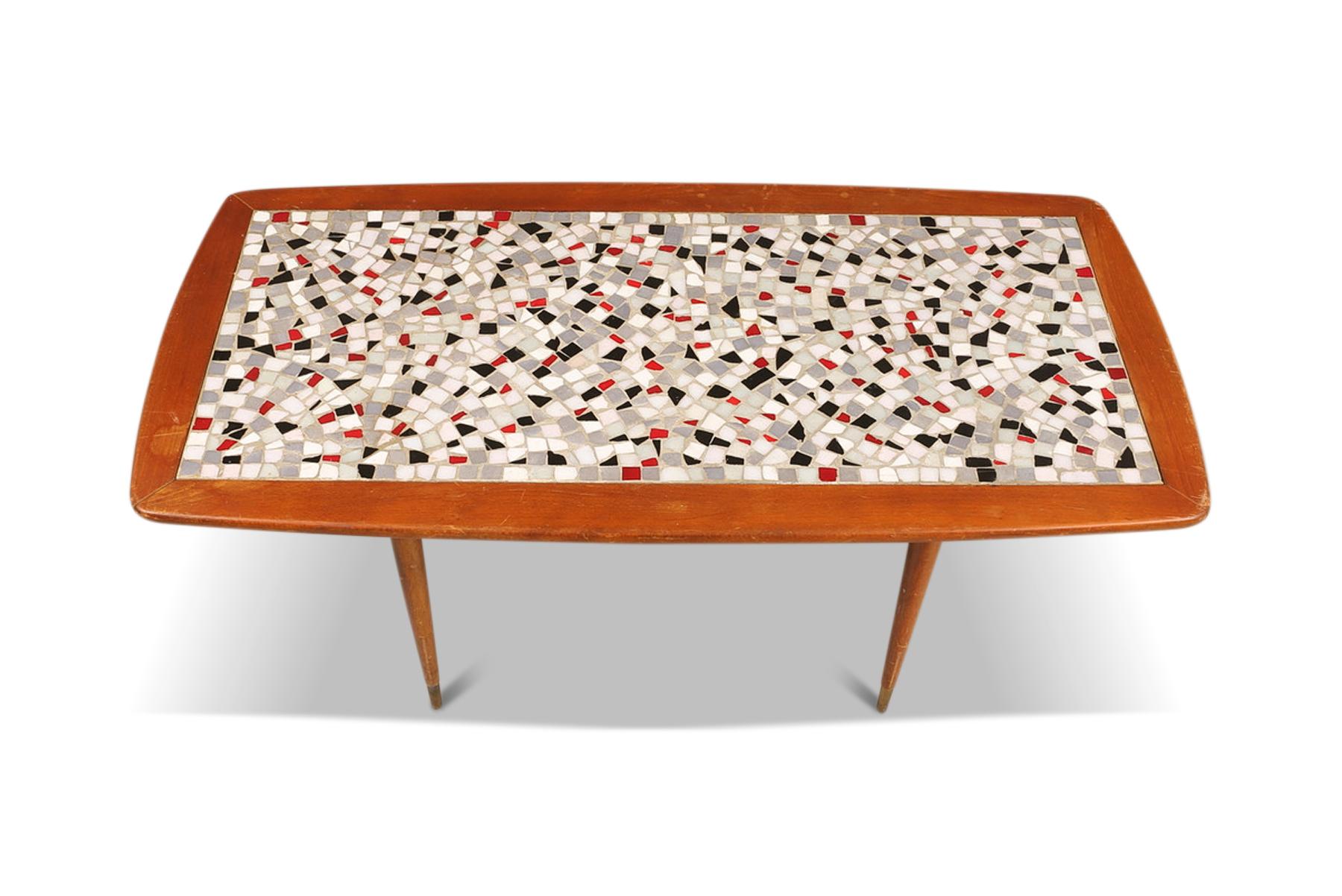 Swedish Modern Mosaic Tile + Beech Coffee Table For Sale 1