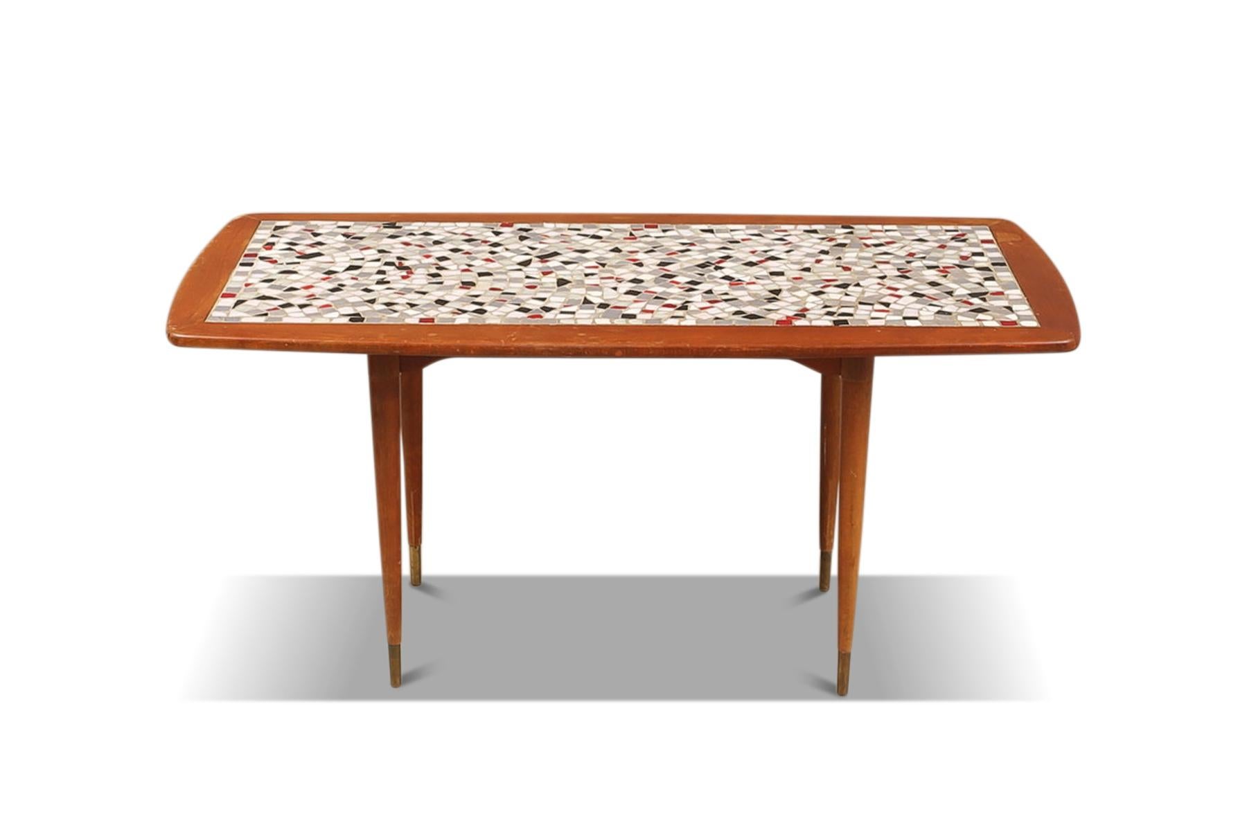 Swedish Modern Mosaic Tile + Beech Coffee Table For Sale 2
