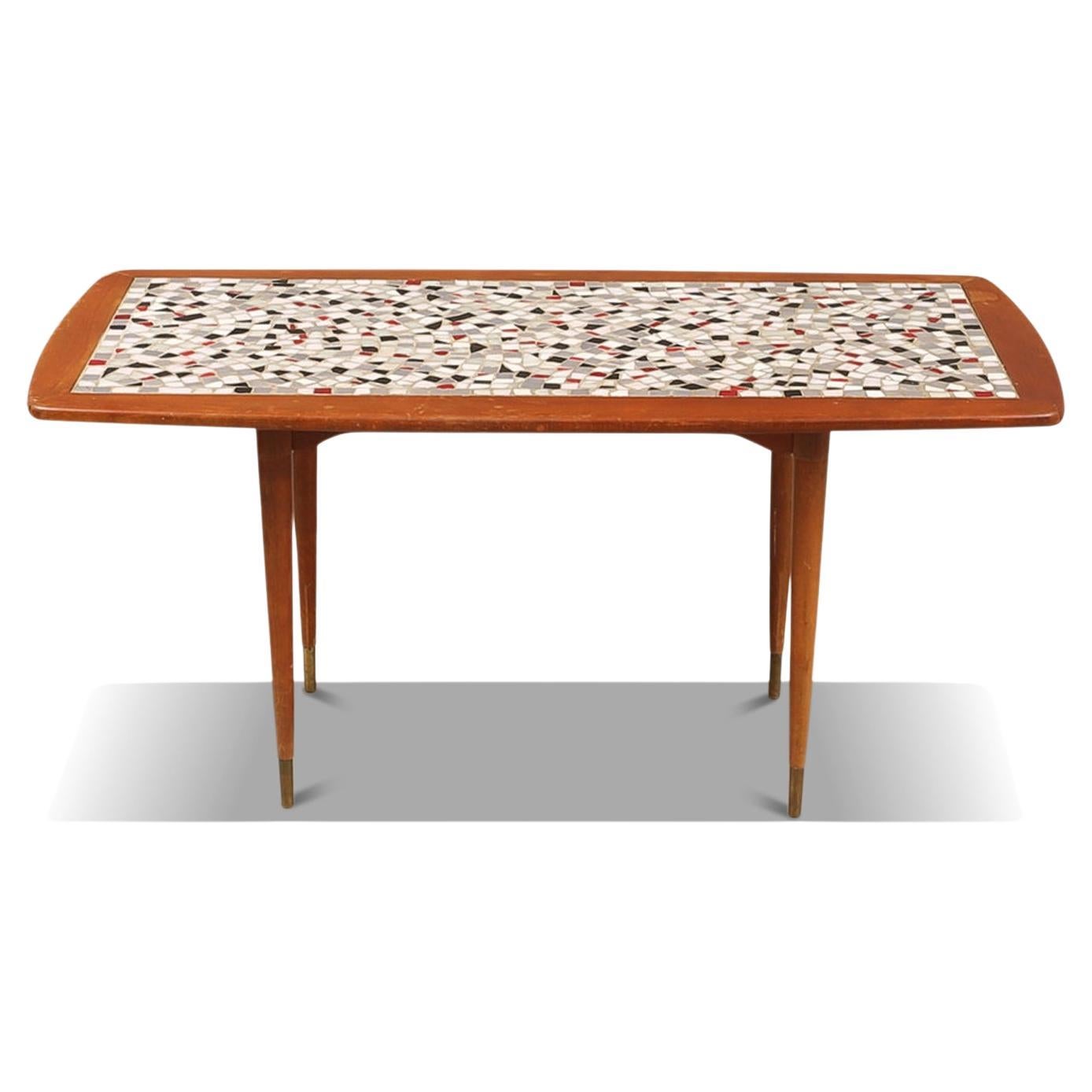 Swedish Modern Mosaic Tile + Beech Coffee Table For Sale