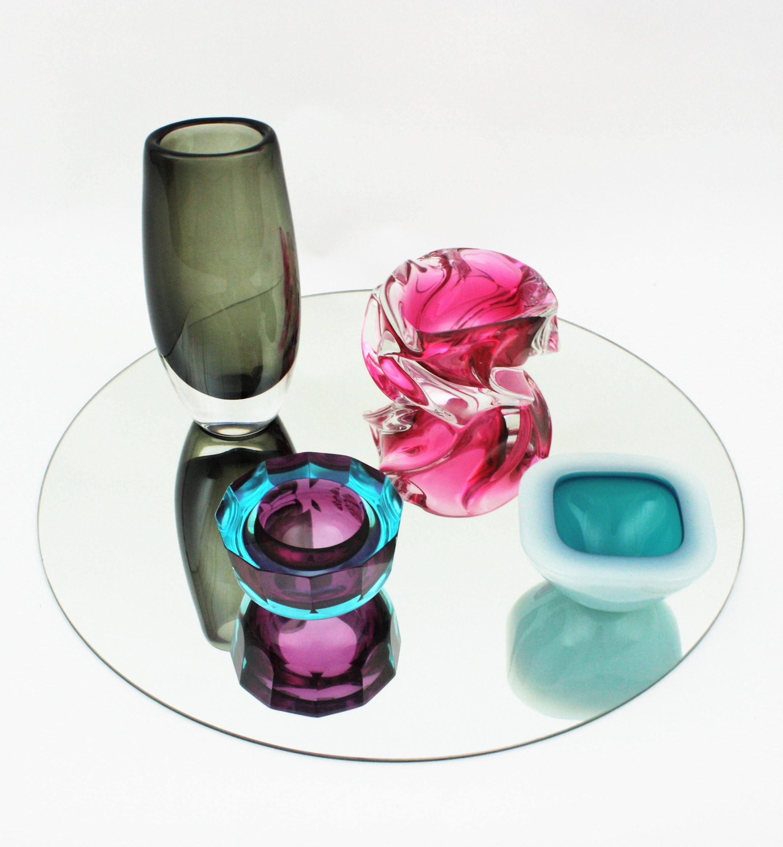 Swedish Modern Nils Landberg Orrefors Sommerso Smoked Grey Large Glass Vase For Sale 2