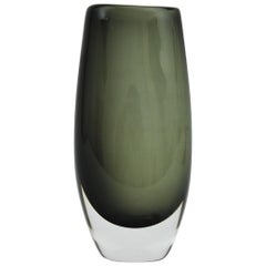 Swedish Modern Nils Lamberg Orrefors Sommerso Smoked Grey Large Glass Vase