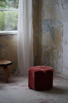 Swedish Modern, Octagon Shaped Vintage Pouf/Stool in a Pink Velour, 1940s