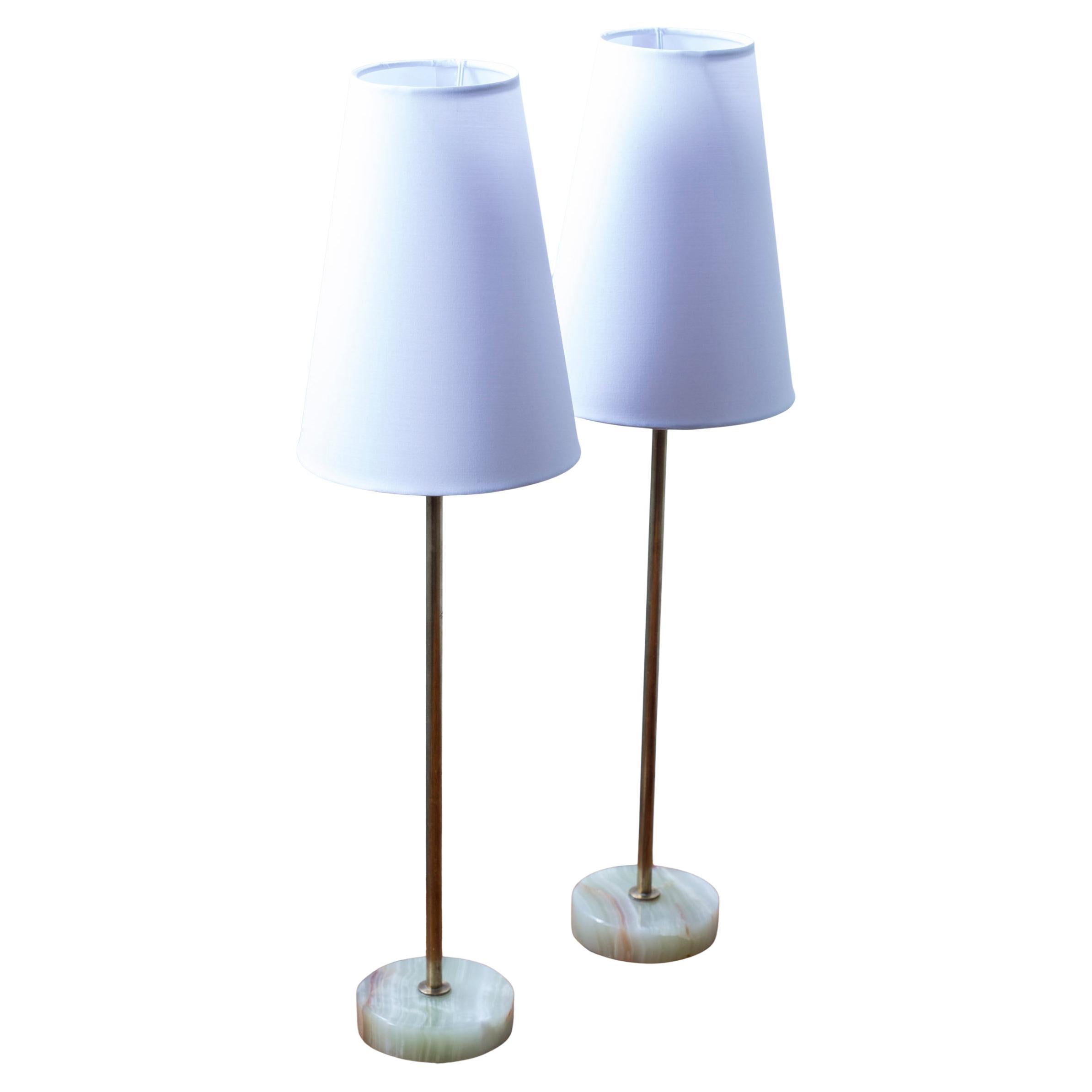 Swedish modern onyx and brass table lamps in the style of Josef Frank, 1960s For Sale