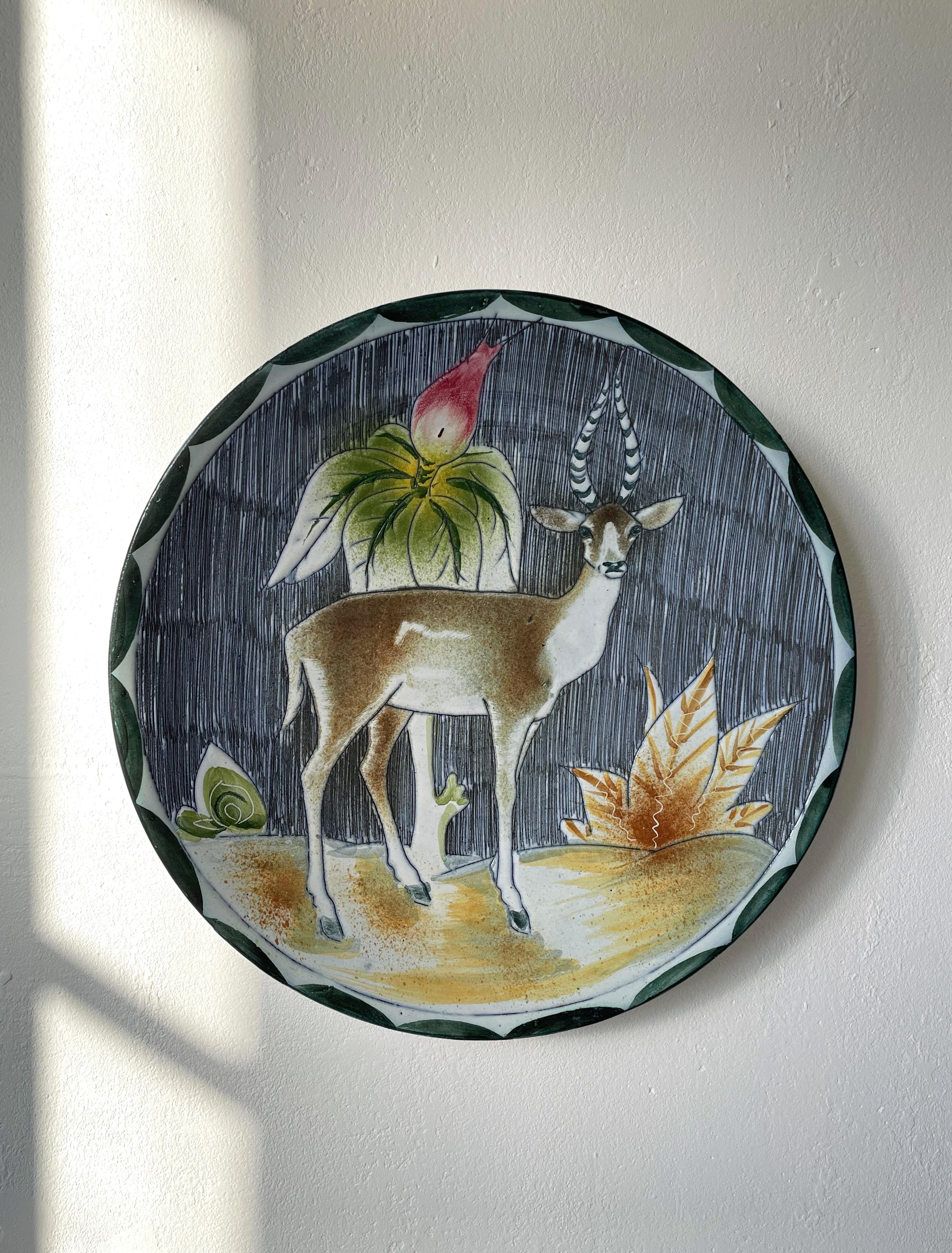 Mid-20th Century Swedish Floral Organic Modern Ceramic Wall Plate / Centerpiece, 1950s For Sale