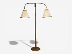 Swedish Modern, Organic Floor Lamp, Brass, Wood, Sweden, 1940s
