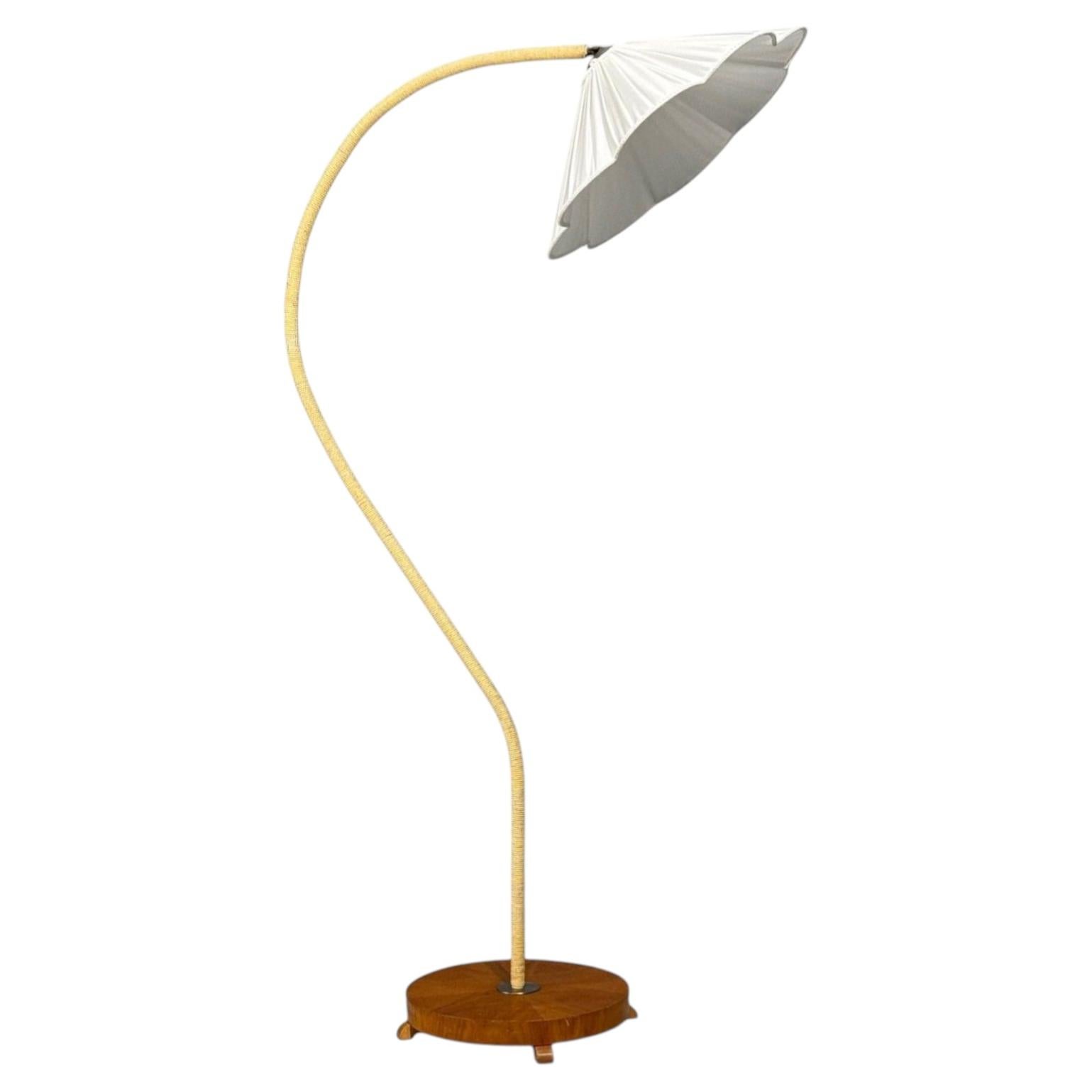 Swedish Modern, Organic Floor Lamp, Cord, Wood, Sweden, 1940s For Sale
