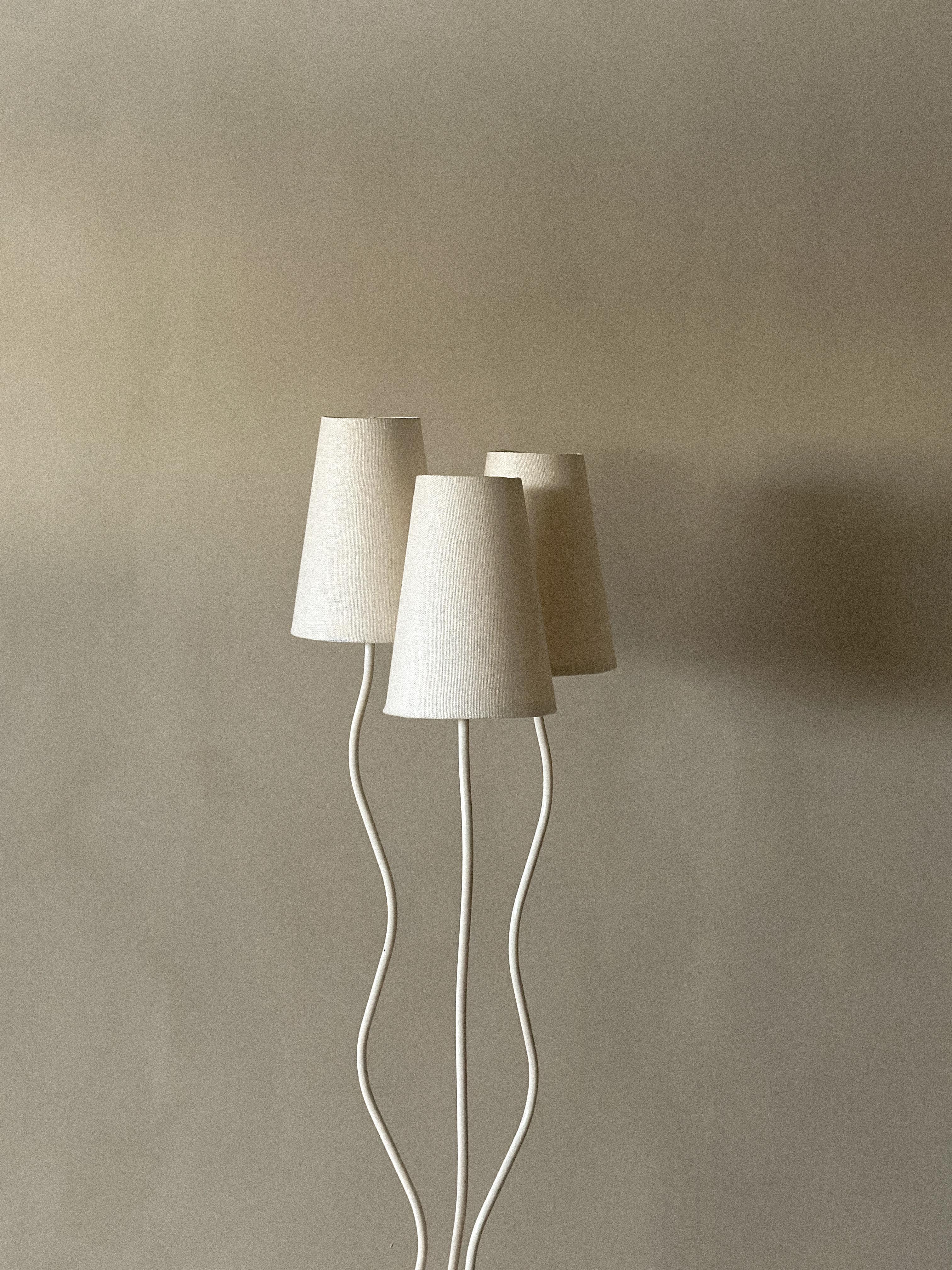 Swedish Modern Organic Floor Lamp, Metal and Linen, Sweden c. 1950s 5