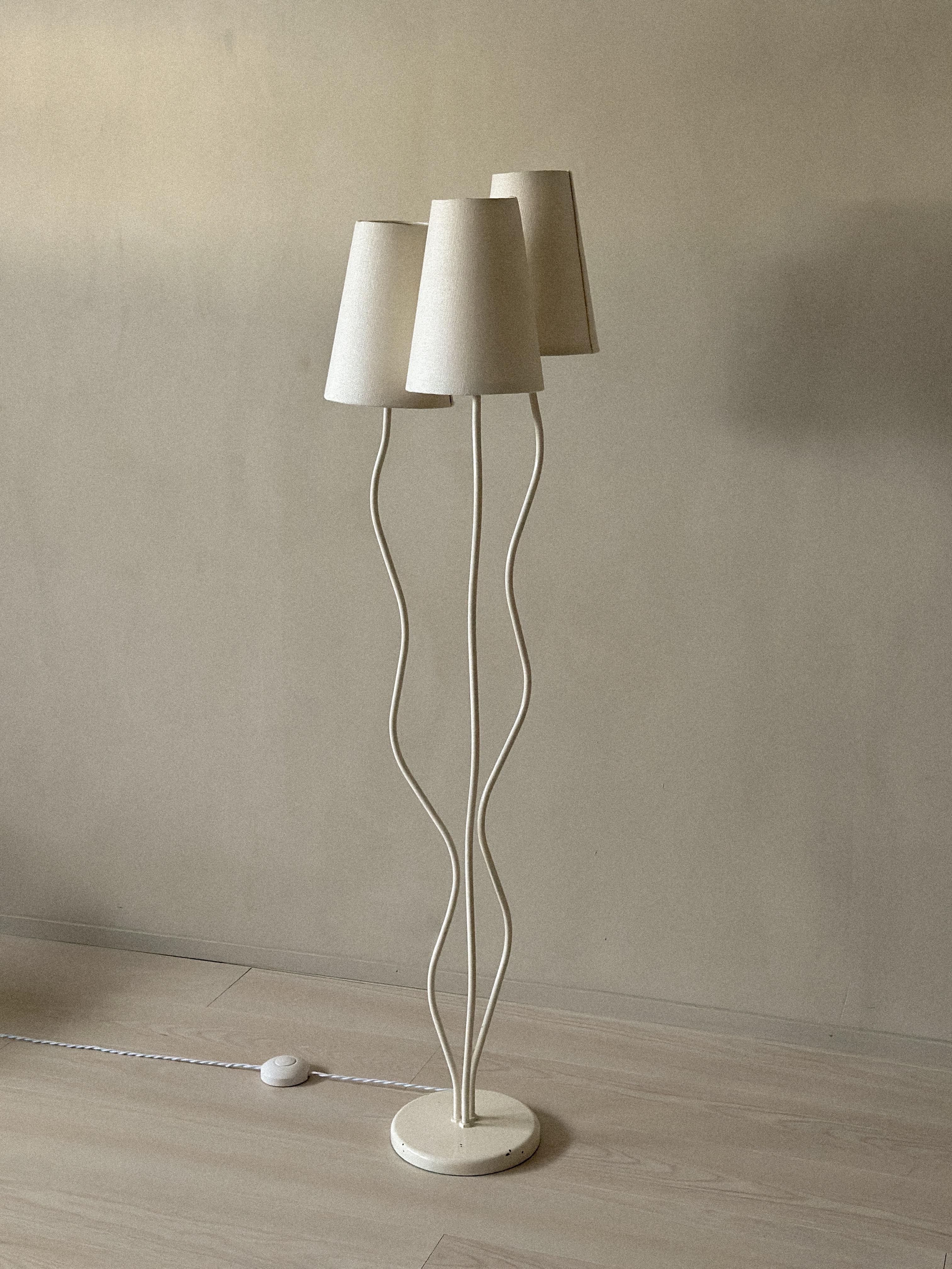 Mid-Century Modern Swedish Modern Organic Floor Lamp, Metal and Linen, Sweden c. 1950s