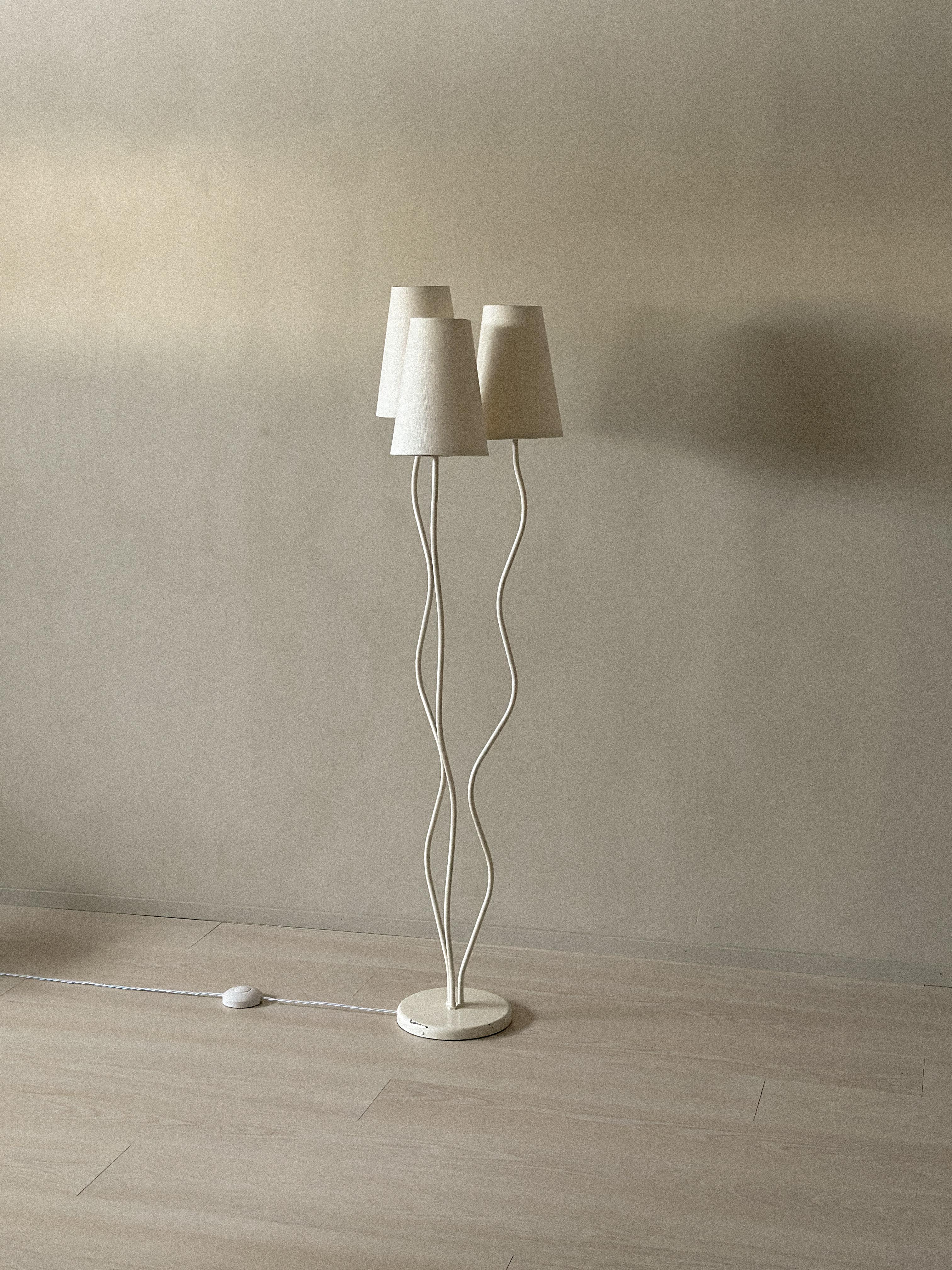 20th Century Swedish Modern Organic Floor Lamp, Metal and Linen, Sweden c. 1950s