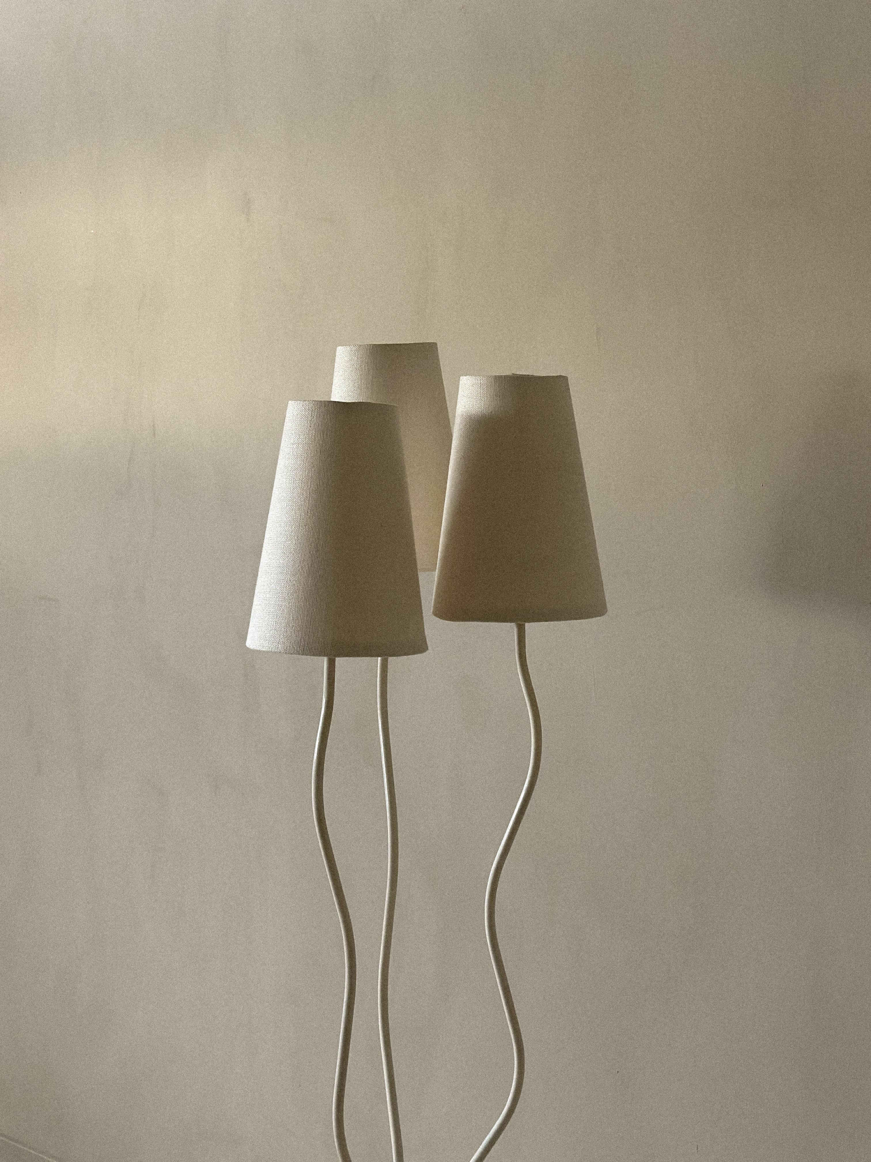 Swedish Modern Organic Floor Lamp, Metal and Linen, Sweden c. 1950s 4