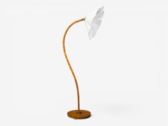 Swedish Modern, Organic Floor Lamp, Wood, Silk, Sweden, 1930s