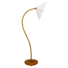 Swedish Modern, Organic Floor Lamp, Wood, Silk, Sweden, 1930s