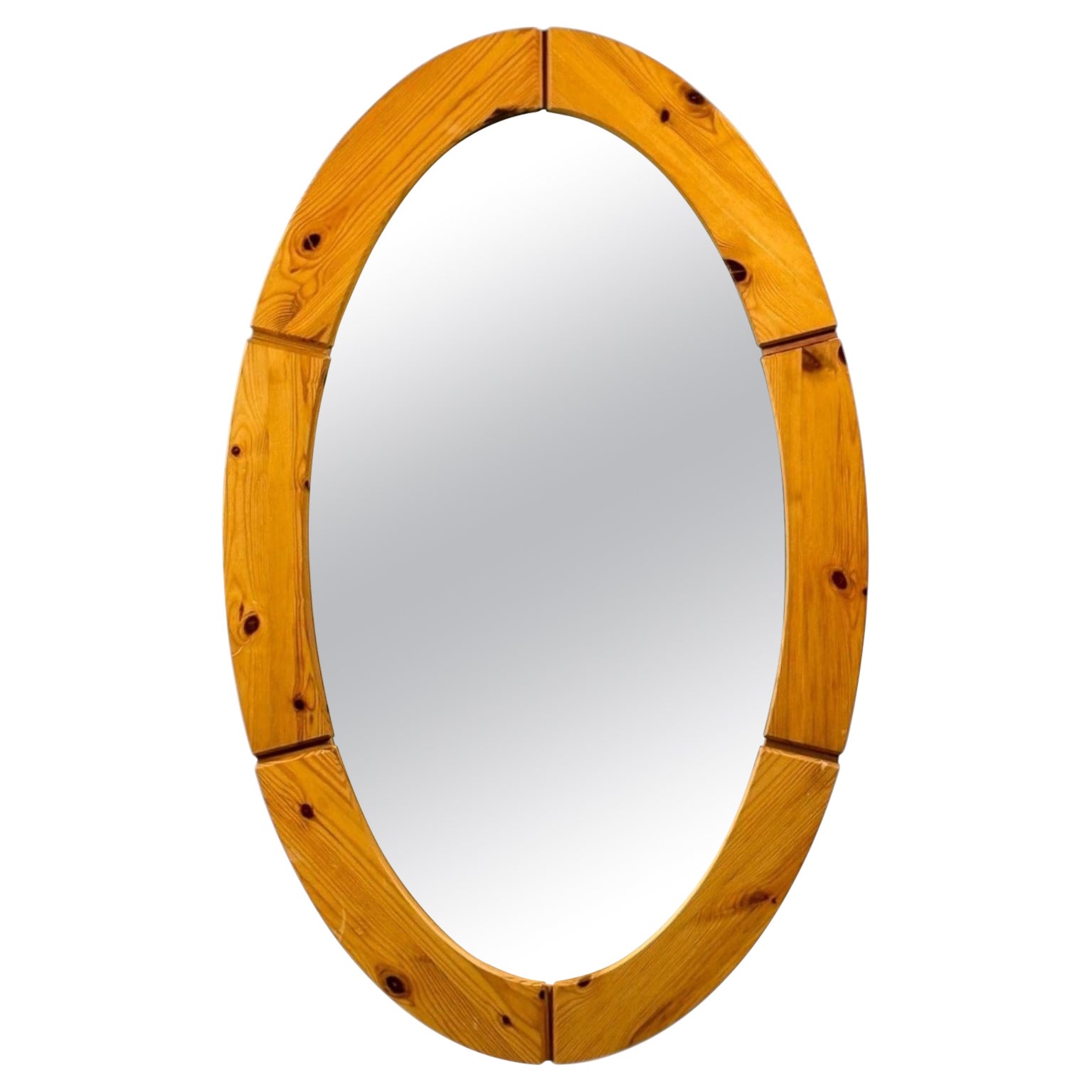 Swedish Modern, Oval Wall Mirror, Pine, Sweden, 1970s