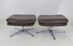 Swedish Modern Overman Ottoman / Benches Brown Leatherette Chrome Feet, 1970