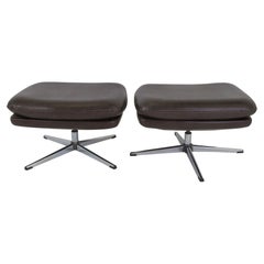 Swedish Modern Overman Ottoman / Benches Brown Leatherette Chrome Feet, 1970