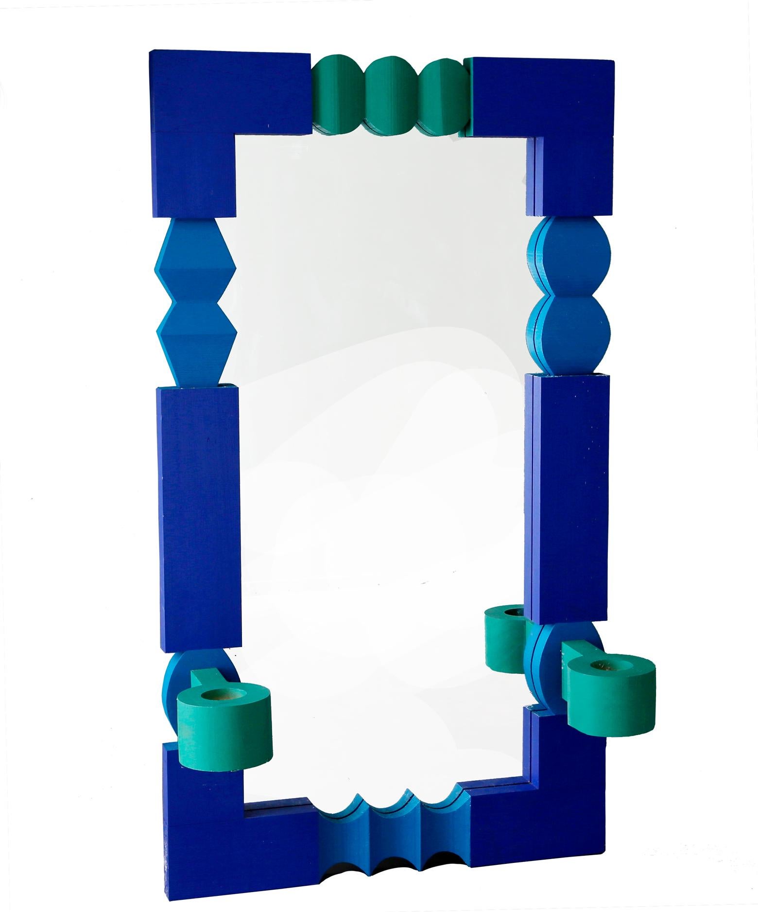Swedish modern painted wooden mirror by Erik Höglund for Eriksmåla, 1970.
A chunky piece with wooden 