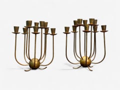 Swedish Modern, Patinated Brass, Table Candelabras, Sweden, 1950s