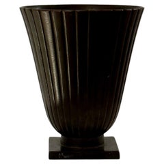 Vintage Swedish Modern Patinated Bronze Vase on Foot by GAB Guldsmedsaktiebolaget, 1930s