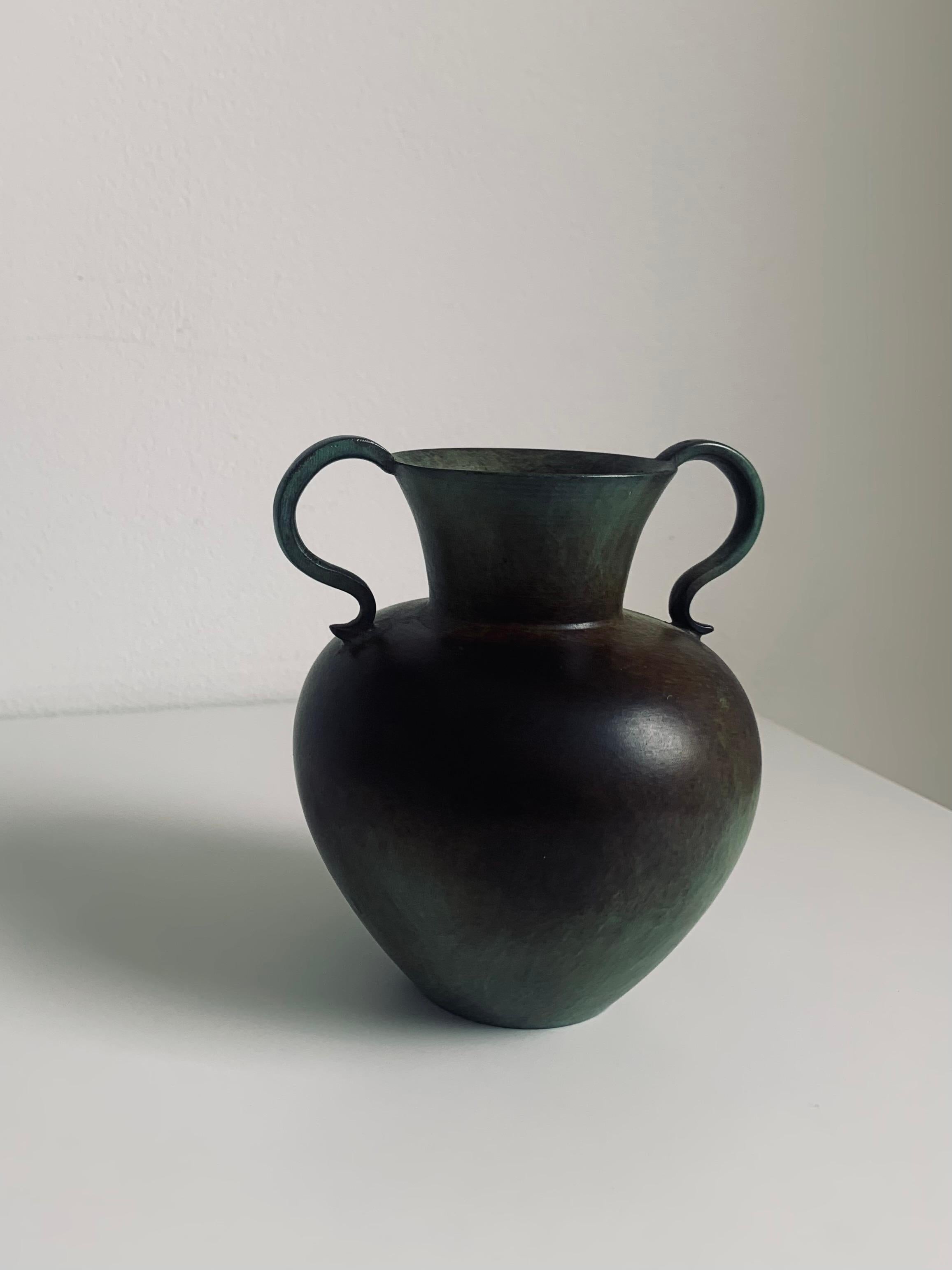 Scandinavian Modern Swedish Modern Patinated Bronze Vase or Vessel with Handles by GAB 1930s