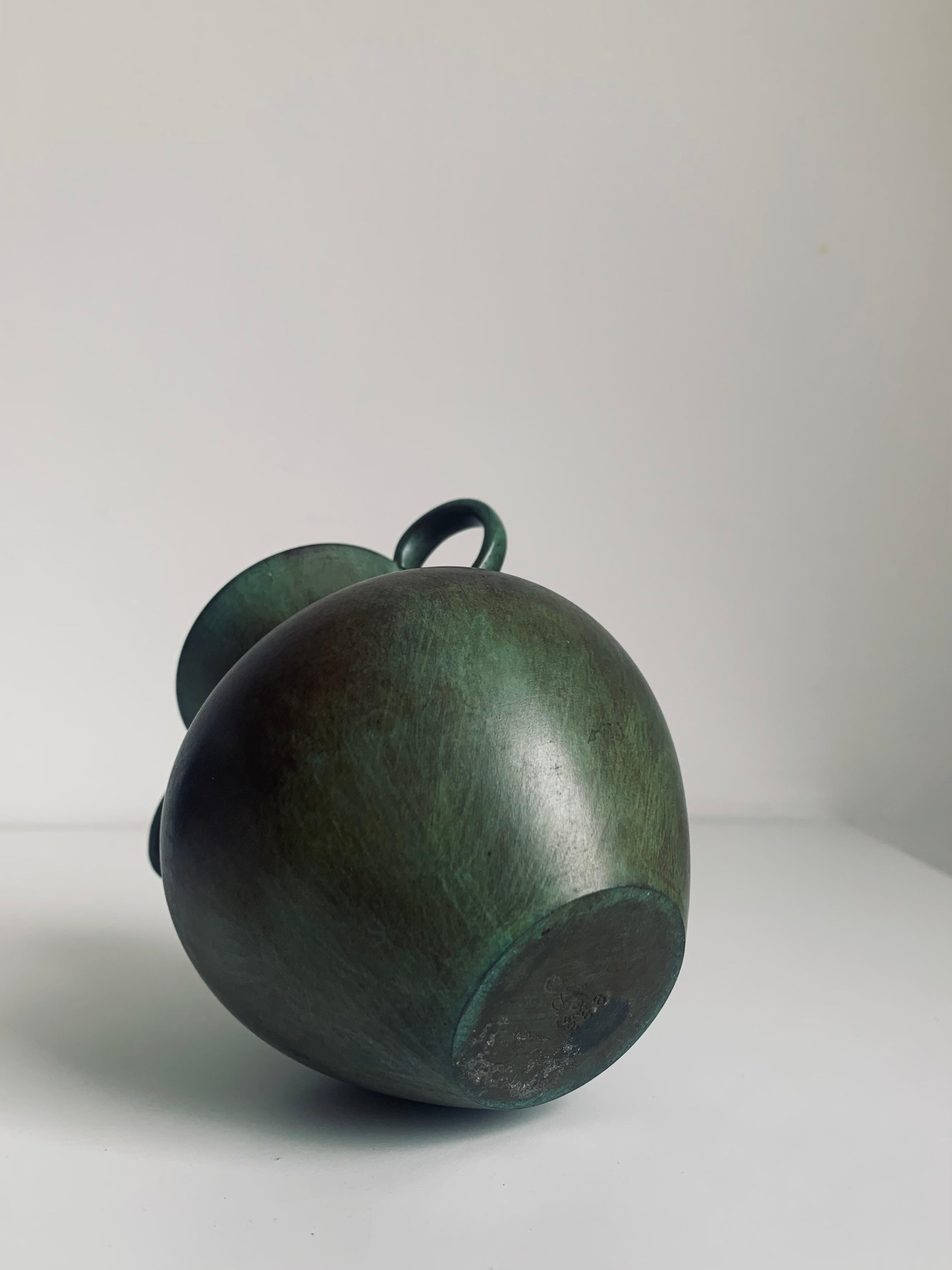 Swedish Modern Patinated Bronze Vase or Vessel with Handles by GAB 1930s 1
