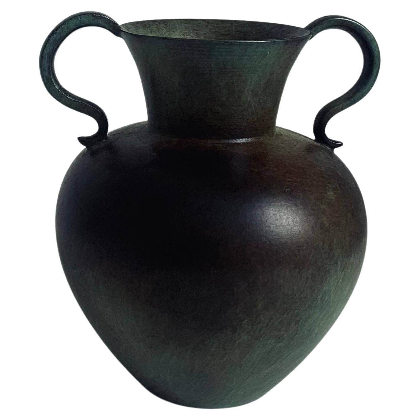Swedish Modern Patinated Bronze Vase or Vessel with Handles by GAB 1930s