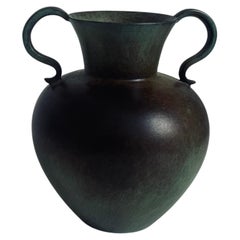 Swedish Modern Patinated Bronze Vase or Vessel with Handles by GAB 1930s