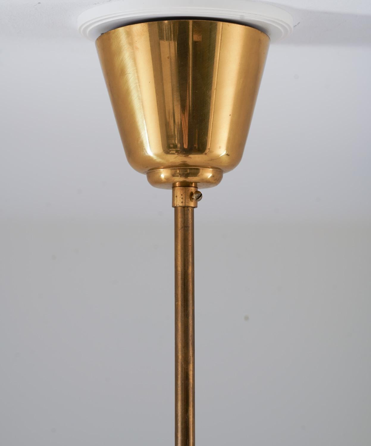 Swedish Modern Pendant Brass and Glass by Bröderna Malmström In Good Condition For Sale In Karlstad, SE
