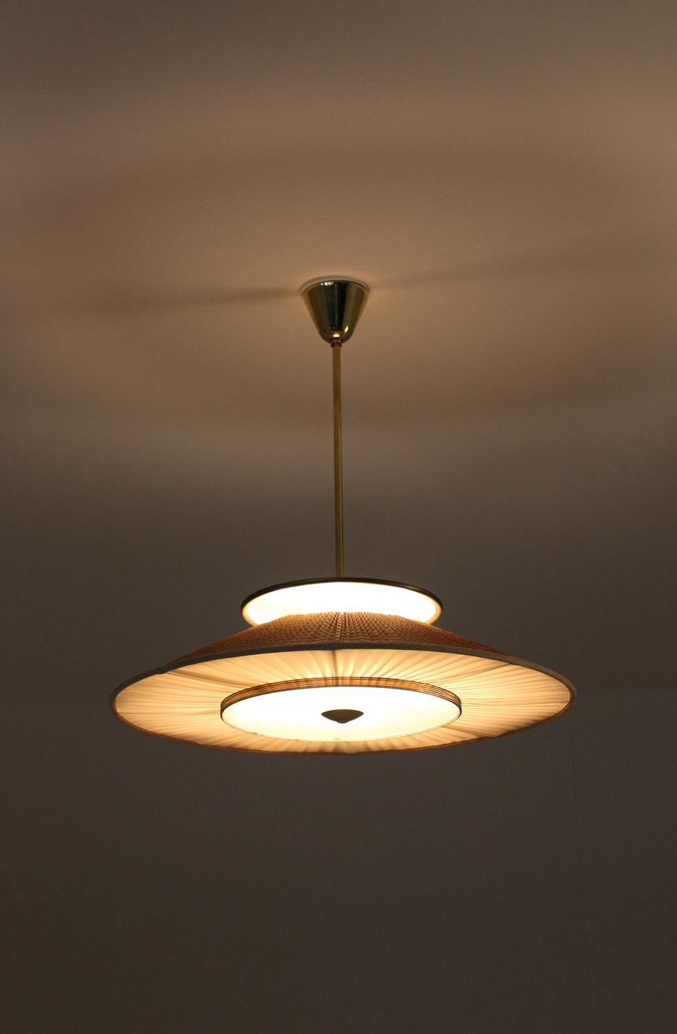 Swedish Modern Pendant in Glass, Brass and Wood 1