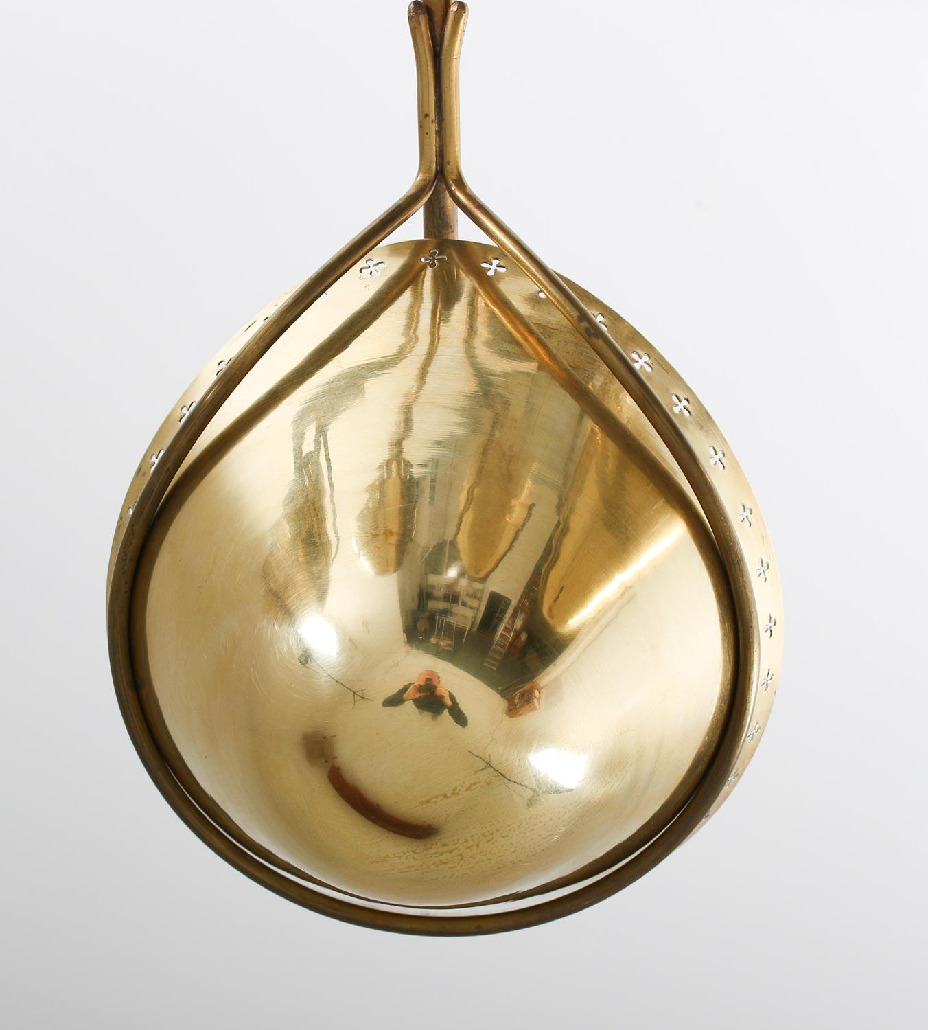 Swedish Modern Pendant in Perforated Brass, 1940s 6