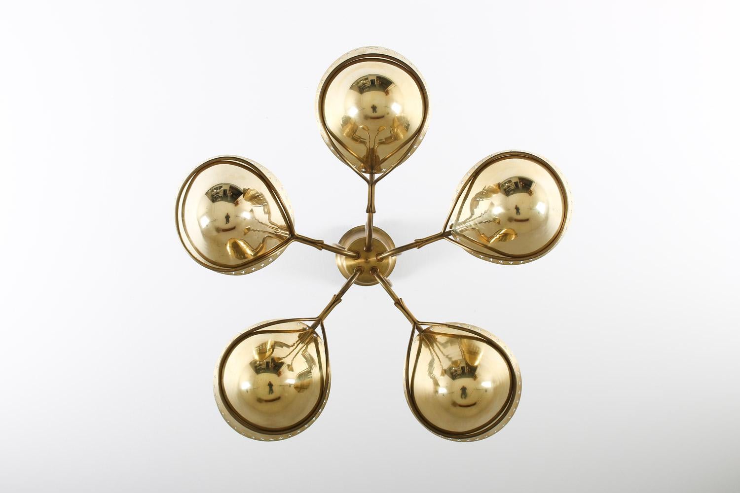 Swedish Modern Pendant in Perforated Brass, 1940s 1