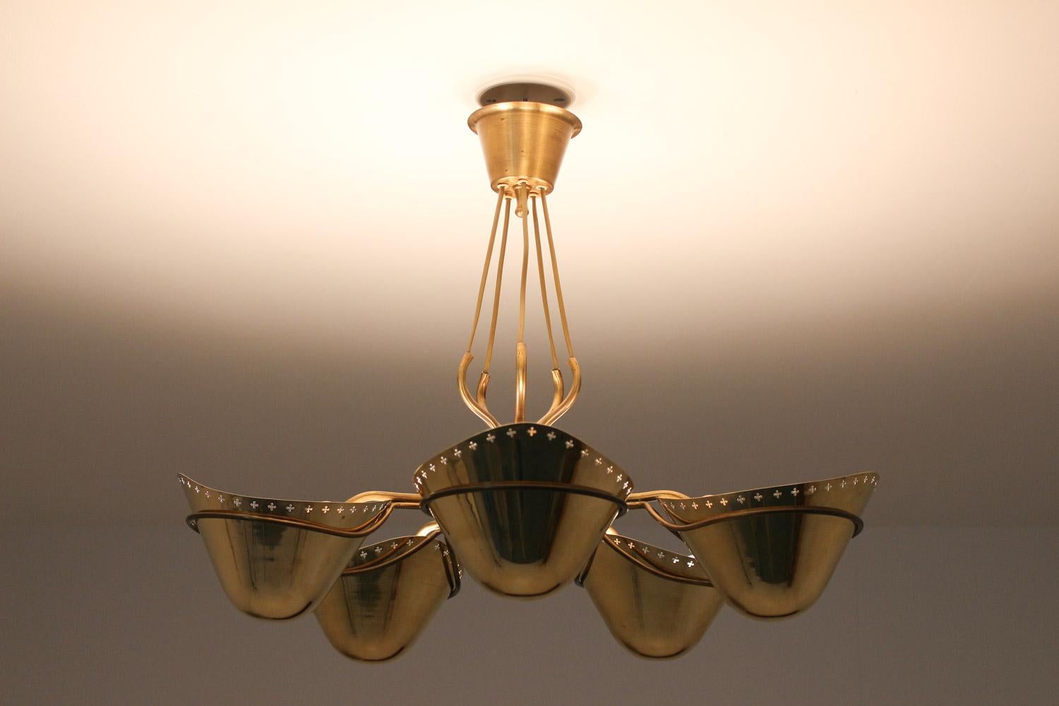 Swedish Modern Pendant in Perforated Brass, 1940s 2