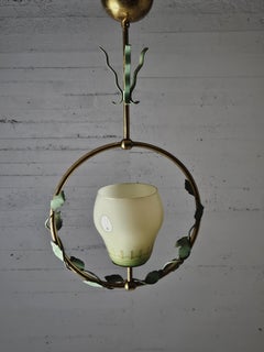 Swedish modern pendant lamp, brass, metal and glass, ASEA, Sweden, 1940s