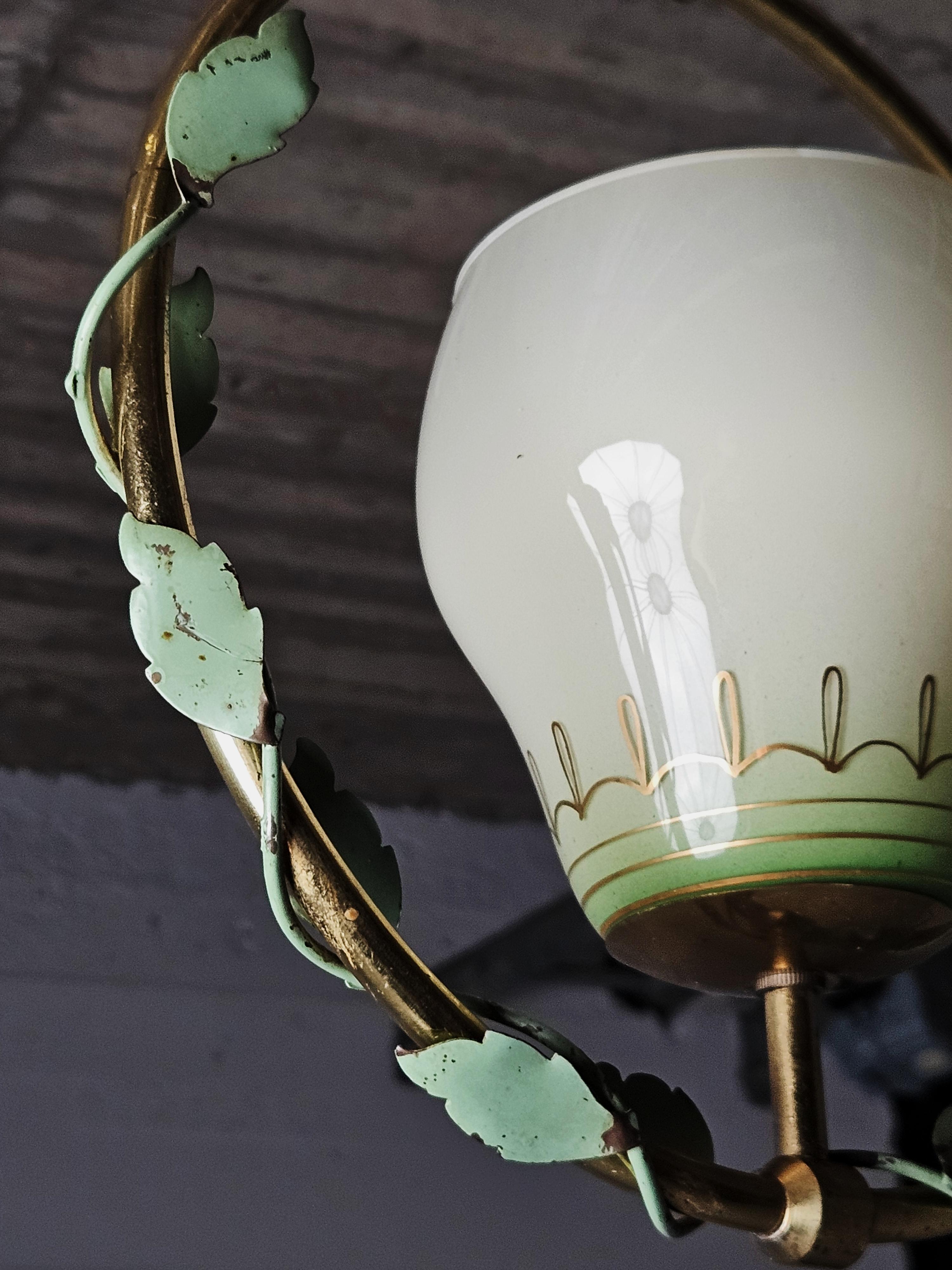 Scandinavian Modern Swedish modern pendant lamp, brass, metal and glass, ASEA, Sweden, 1940s For Sale