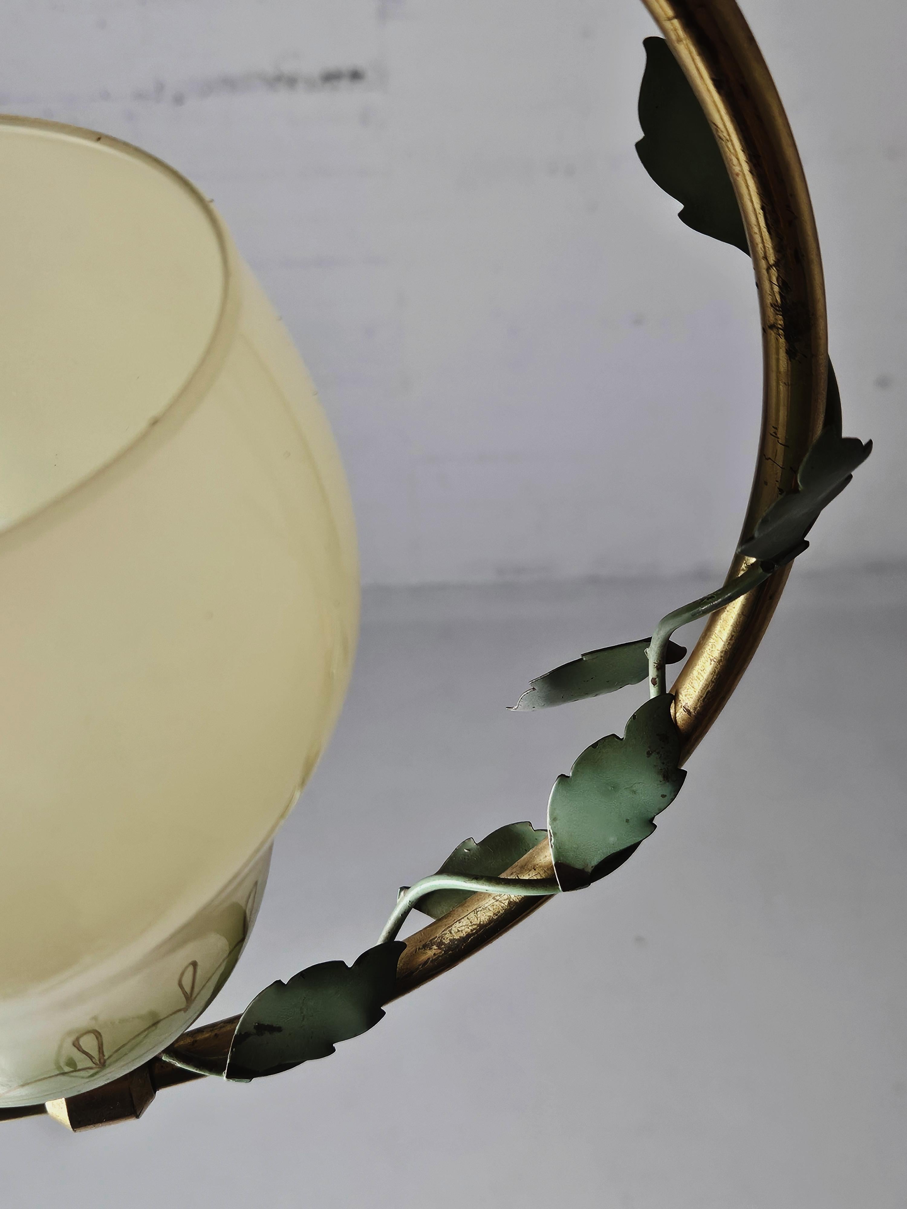 20th Century Swedish modern pendant lamp, brass, metal and glass, ASEA, Sweden, 1940s For Sale