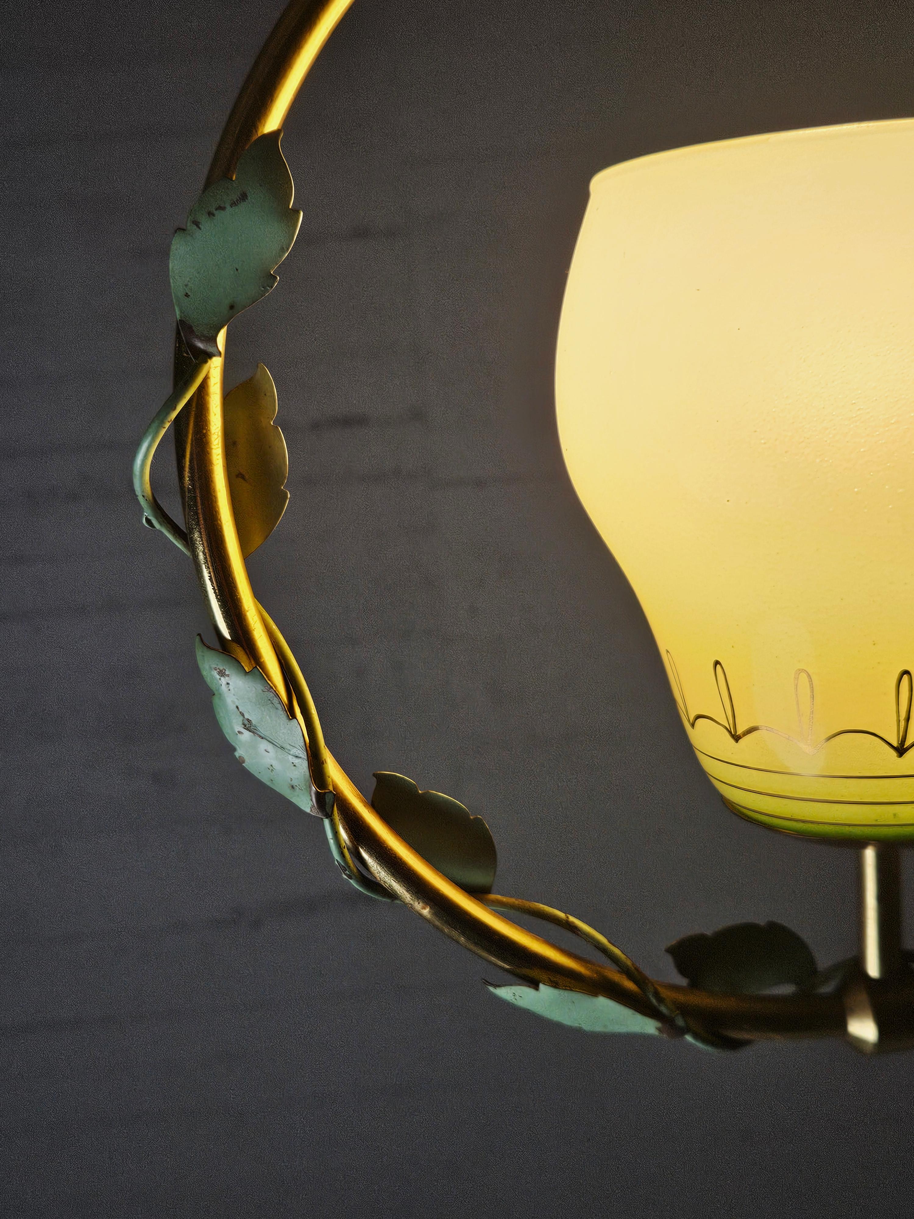 Swedish modern pendant lamp, brass, metal and glass, ASEA, Sweden, 1940s For Sale 1