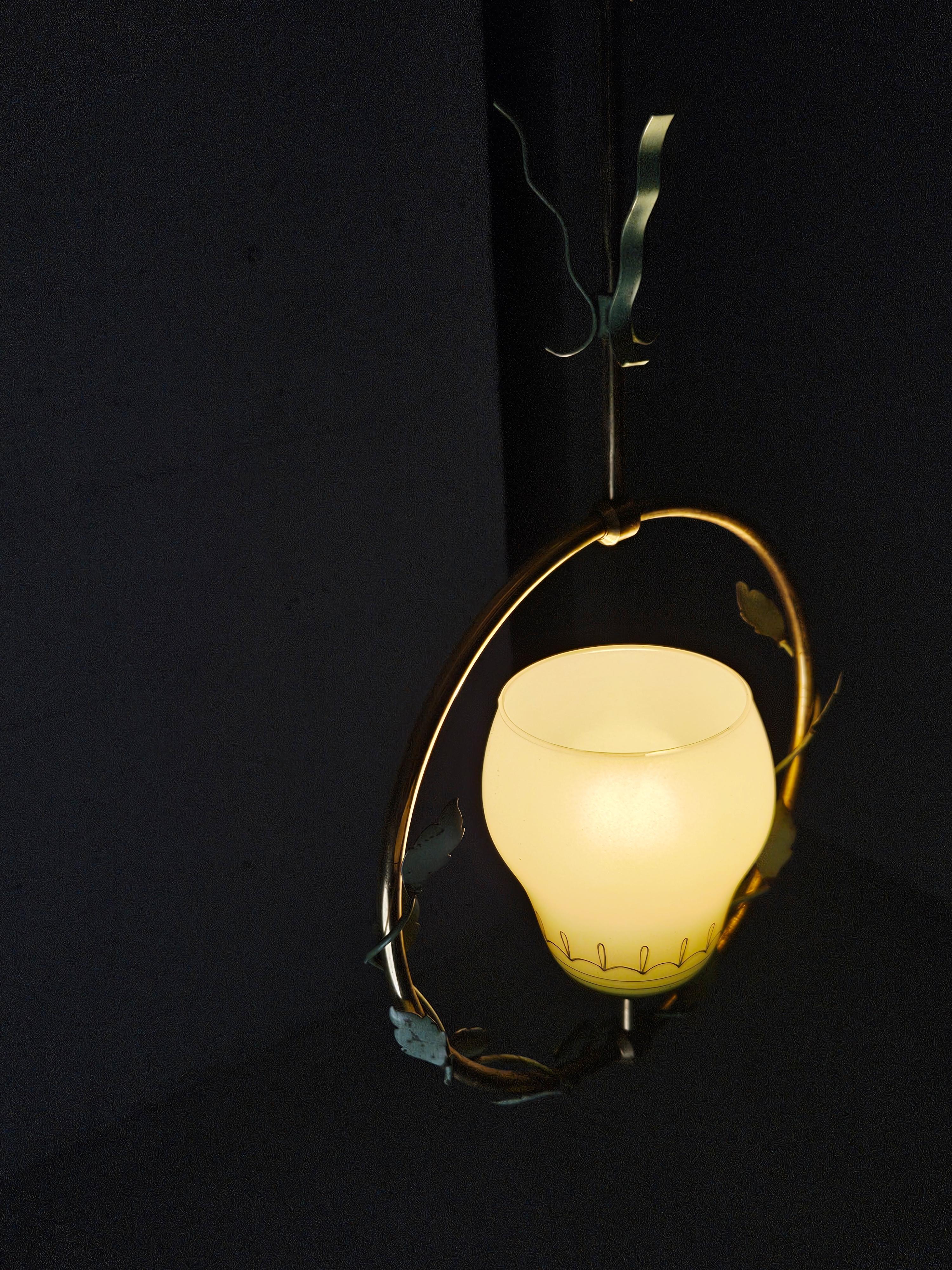Swedish modern pendant lamp, brass, metal and glass, ASEA, Sweden, 1940s For Sale 2