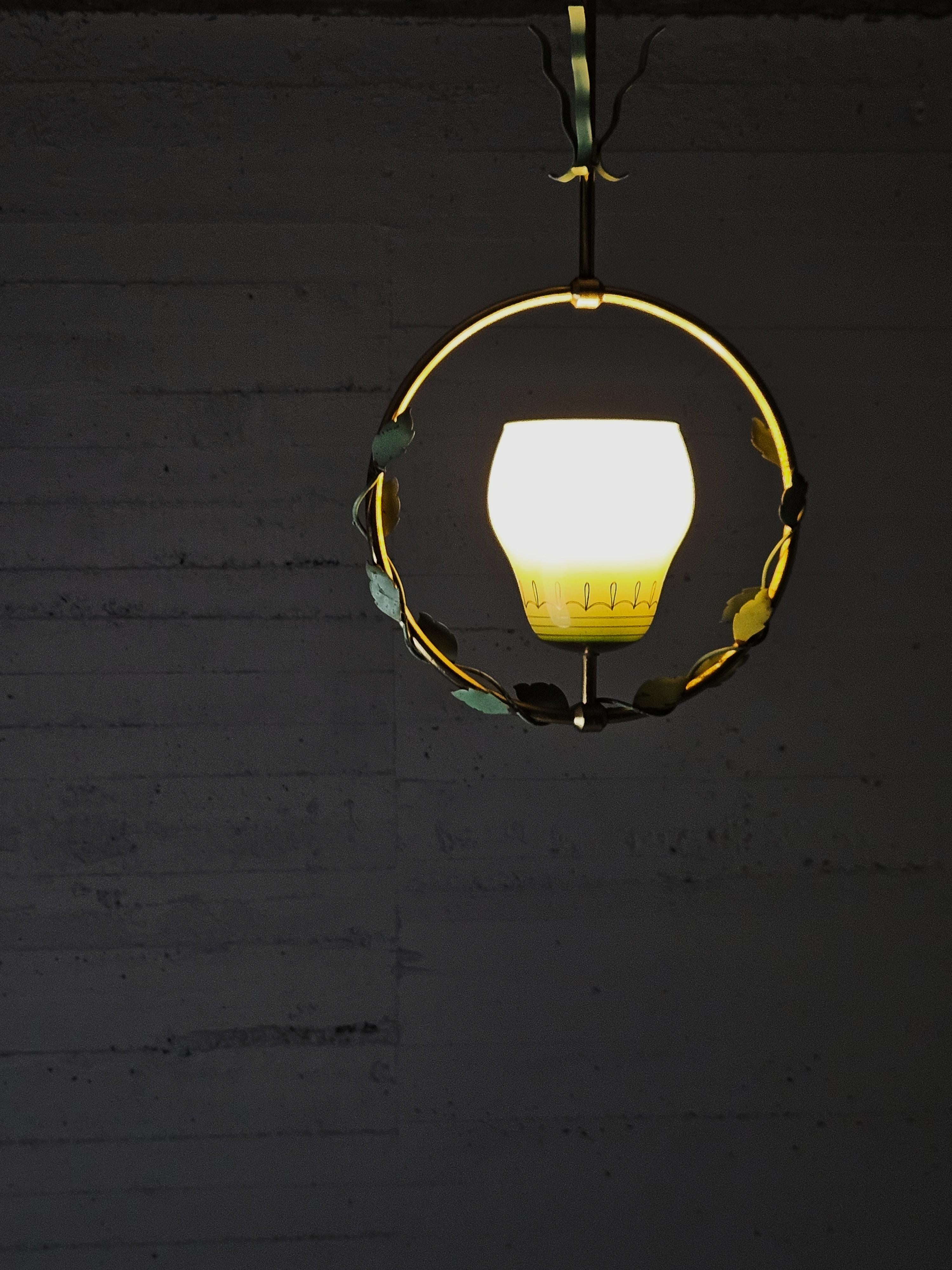 Swedish modern pendant lamp, brass, metal and glass, ASEA, Sweden, 1940s For Sale 3