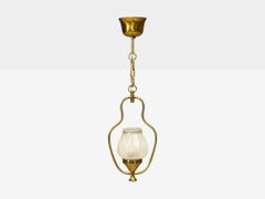 Swedish Modern, Pendant Light, Brass, Frosted Glass, Sweden, 1940s