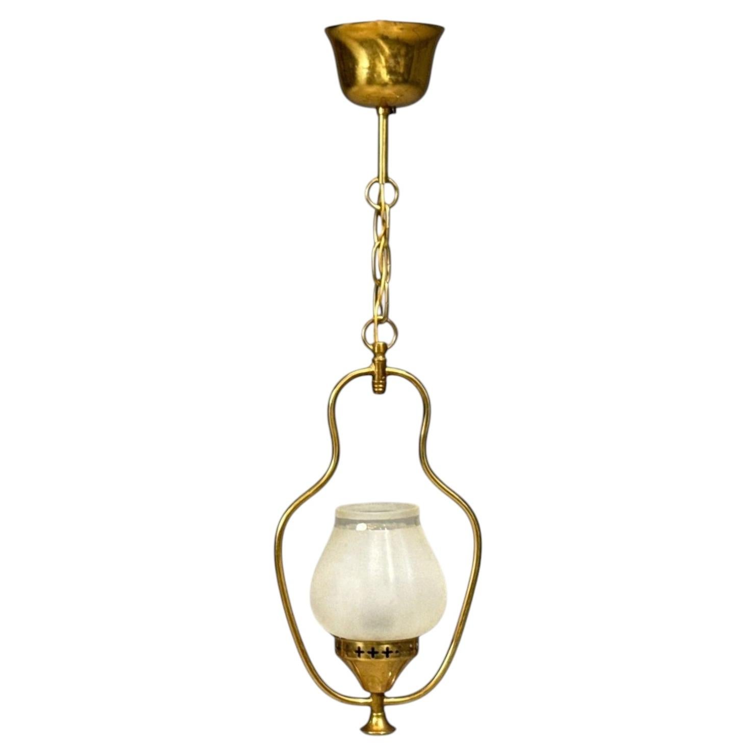 Swedish Modern, Pendant Light, Brass, Frosted Glass, Sweden, 1940s