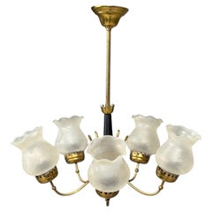 Swedish Modern, Pendant Light, Brass, Glass, Sweden, 1950s