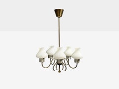Swedish Modern, Pendant Light, Brass, Opal Glass, Sweden, 1950s